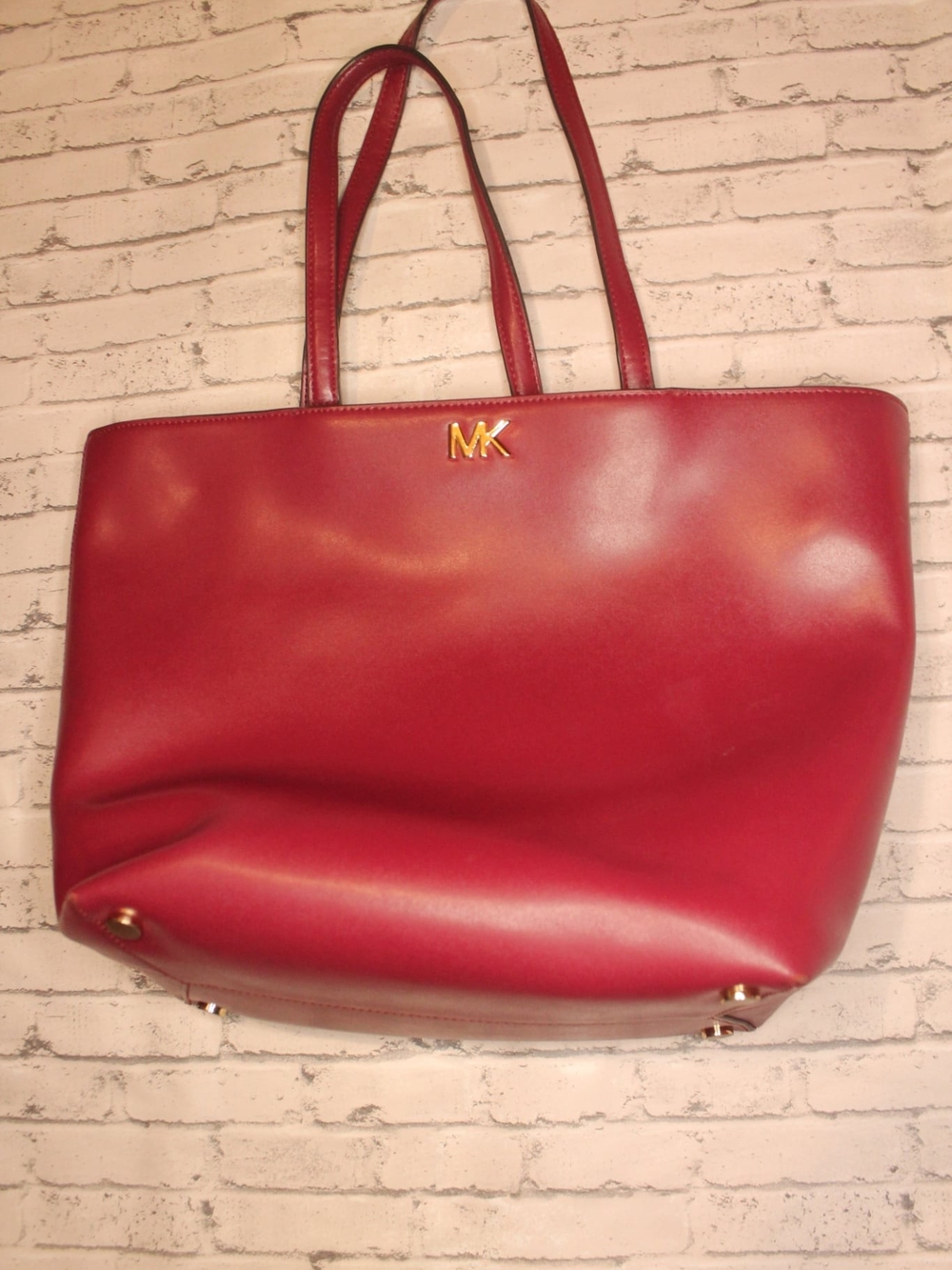 Michael Kors Red Leather Tote with Gold MK Accent